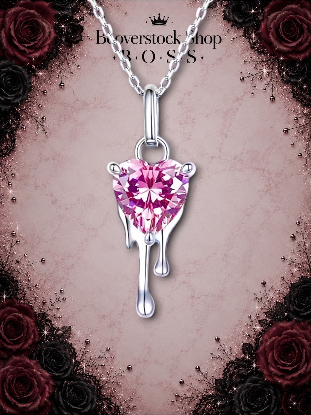 NEW Exclusively Fancy – 925 Sterling Silver Pink Heart Melt Necklace